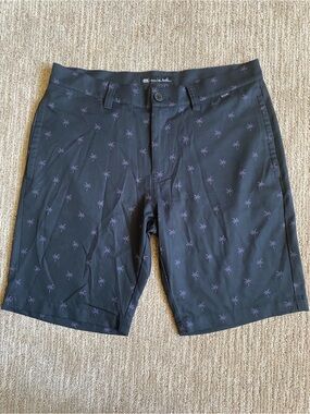 Travis Mathew Black Performance Golf Shorts Purple Palm Trees